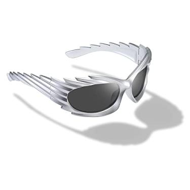 Imagem de Óculos de sol feminino masculino Swift oval moderno futurista esportivo óculos de sol Y2K, Prata/cinza