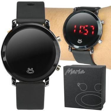 Imagem de Relogio Feminino Digital Caixa Qualidade Premium Aço Inox Redondo Led Presente Casual Original Preto