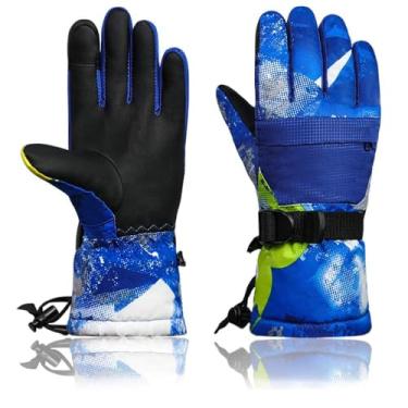 Imagem de Luvas de esqui Momoon, luvas à prova d'água, luvas de inverno com tela sensível ao toque de poliuretano para meninos, meninas, homens, mulheres, Azul, XL(suitable for big hand)