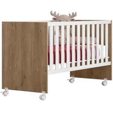 Imagem de Berço Infantil Reto Com Rodizíos Mdp Doce Mel Carvalho/branco