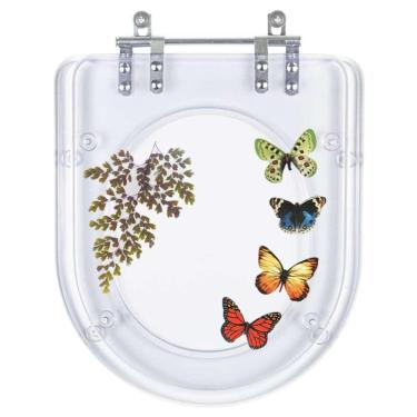 Imagem de Tampa De Vaso Decorada Etna Transparente Borboletas 6lpf