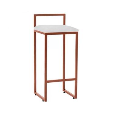 Imagem de Banqueta Alta Industrial Em Aço Cobre Assento Branco Marrom