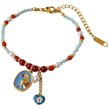 Imagem de Pulseira feminina vintage com contas de cavalinho de gotejamento e cristal arco-íris ajustável e design de pérolas falsas