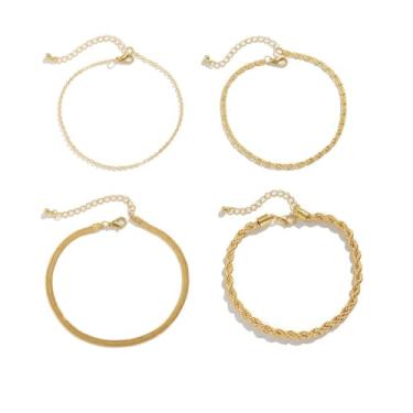 Imagem de Tornozeleira feminina - Tornozeleira grande 21,8 cm + 5 cm ajustável, banhada a ouro real 14 K, corda, espinha de peixe de cobra - joia impermeável para pés de praia de verão, 8.6+2Inches, Latão