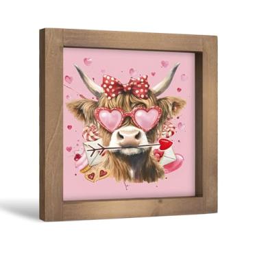 Imagem de pechpell Decoração rosa para o dia dos namorados, 15,24 cm de madeira de vaca highland presentes de dia dos namorados para namorado, namorada, decorações rústicas de casa de fazenda para casa, mesa