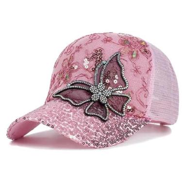 Imagem de Boné de Beisebol Unissex Ajustável com Renda, Borboleta e Glitter - Pr