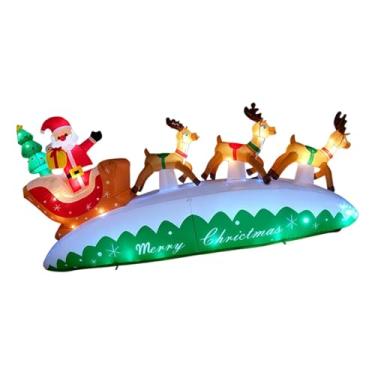 Imagem de Baoblaze Papai Noel inflável de Natal com renas, adereço para fotos, decoração de inverno para jardim, 3 metros de comprimento, decoração natalina multiuso.