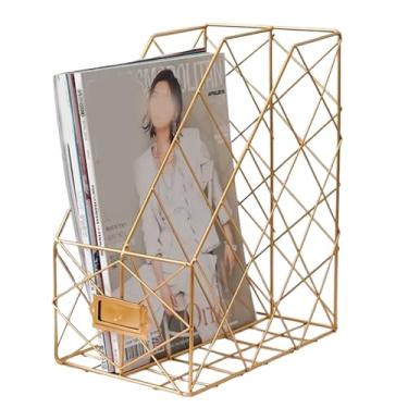 Imagem de Organizador de arquivos de metal geométrico moderno para mesa, suporte de revista de malha de ferro de 20 x 25 cm, armazenamento de documentos de mesa para material de escritório, suporte vertical