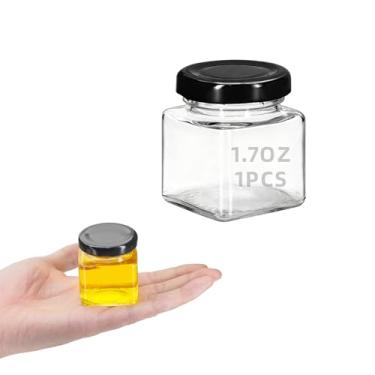 Imagem de eispap 1 pote quadrado de 50 ml de mel com tampa preta, pote de vidro para iogurte, pudim, pote de pedreiro, frascos de conserva de especiarias para geleia, vela de especiarias de mel, armazenamento