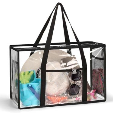 Imagem de SummitFlare Bolsa de praia transparente - Bolsa feminina aprovada em PVC impermeável - Bolsa de ombro transparente extragrande para piscina, shows, viagens e compras (design leve de 45,7 x 30,5 cm