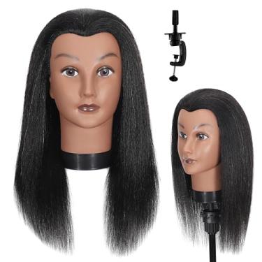 Imagem de Cabeça de manequim com cabelo humano 35 cm, 100% cabelo humano real, cabeça de manequim, cosmetologia, cabeça de manequim, cabeça de manequim para prática de trança de cabeleireiro com suporte de