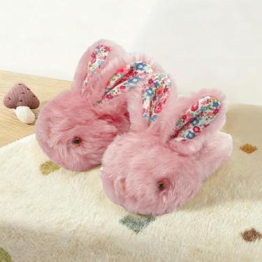Imagem de Pantufas de coelho para crianças, meninos, meninas, animais fofos, macios, de pelúcia para casa, casa, interior, inverno, quarto, antiderrapante, coelho, quente, sapatos de bebê, rosa, rosa, 12-13