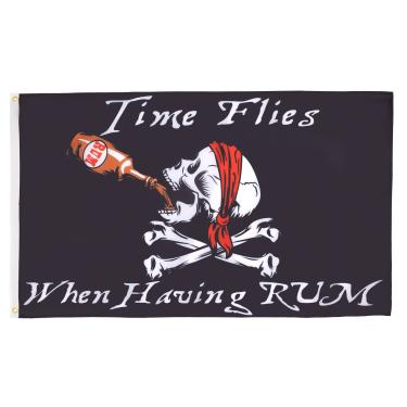 Imagem de AZ FLAG - Pirate Time Flies When Having Rum Flag - 9,5 cm x 1,5 m - Banner de piratas de caveira de poliéster 100D com dois ilhós de metal - Resistente ao desbotamento - Cores vivas - 90 cm x 1,5 m
