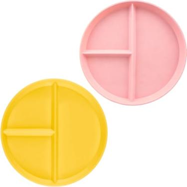 Imagem de ZQtyf Placa de controle de porção inquebrável de 22 cm com divisórias, 2 peças de jantar bariátrico redondo leve reutilizável de plástico para crianças e adultos, seguro para lava-louças e micro-ondas