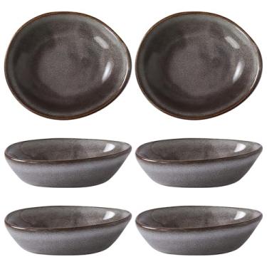 Imagem de Conjunto de utensílios de jantar com 6 peças, copos de cerâmica vintage, tigelas pequenas, design artesanal de esmalte cinza, ótimo para molhos, molhos, lanches pequenos, laváveis na lava-louças e no