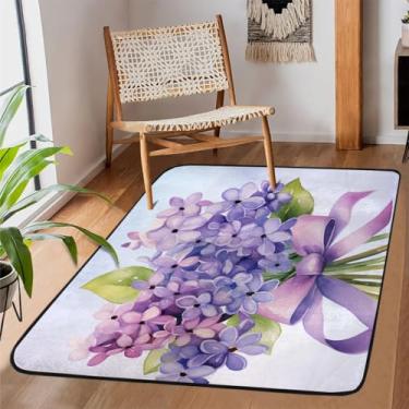 Imagem de Tapete de área para sala de estar, lavável à máquina, linda flor, roxo, antiderrapante, tapete macio, para sala de estar, quarto, sala de jantar, berçário, cozinha, decoração de casa