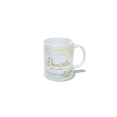 Imagem de Caneca de Cerâmica Branca 325ml com Alfabeto Floral, Nome Personalizado Alice, Letra Inicial com Flores Amarelas (d)