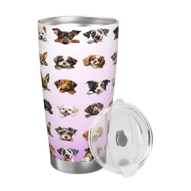 Imagem de hongjinglin Copo isolado de aço inoxidável rosa animal cão 590 ml com tampa copo reutilizável de viagem copo de café copos de água para bebidas frias e quentes presentes para mulheres homens