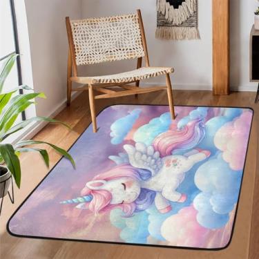 Imagem de Tapete para sala de estar, lavável à máquina, unicórnio, céu fofo, antiderrapante, tapete macio, para sala de estar, quarto, sala de jantar, berçário, cozinha, decoração de casa