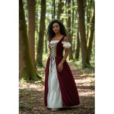 Imagem de Vestido medieval Irlandesa Mangas Curtas bordo - Princesa Urbana, G