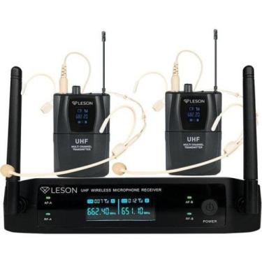 Imagem de Sistema De Microfone Duplo Sem Fio Leson LS962 Bege