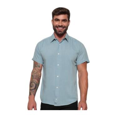 Imagem de Camisa Social Manga Slim Botão Masculina Algodão 100% - Volgue, Azul b