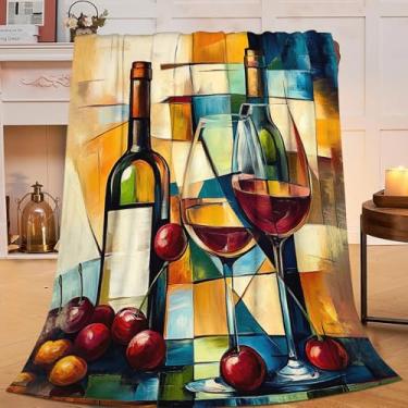 Imagem de Cobertor de vinho para mulheres, cobertor de lã para decoração de vinho, presentes para meninos e meninas, material de flanela macio aconchegante para cama sofá 127 x 101 cm