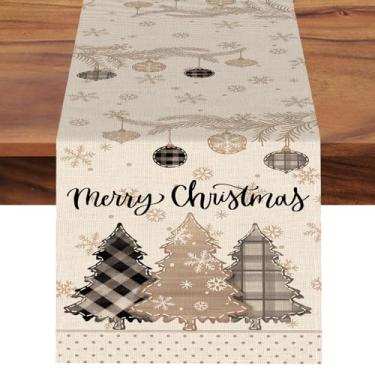 Imagem de Croar Corredor de mesa de jantar com árvore de Natal, bolas de pinheiro, ramos de agulha de floco de neve, decoração de cozinha, inverno, casa de fazenda, xadrez, interior, exterior, decoração de casa