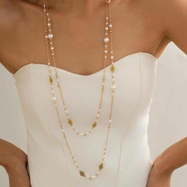 Imagem de Colares longos para mulheres, corrente de pérolas douradas e prateadas, contas em camadas, presentes de amizade, presentes para mulheres, presentes de Natal, Dia dos Namorados, Medium, Latão, Sem