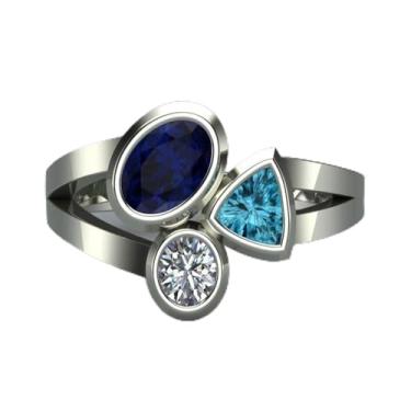 Imagem de Anel de declaração de zircônia cúbica branco azul banhado a ouro branco acessório personalizado ideal para uso diário feminino casual festa feriado aniversário amor joia presente, 10, Cobre, Sem pedra
