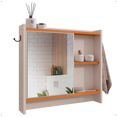 Imagem de Armário Com Espelho Porta Gancho Para Toalha Banheiro Genova (Off White/Cinamomo2)