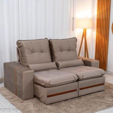 Imagem de Sofá Retrátil Reclinável Montreal 1.90m Veludo Bege - D33 - Imoro Móve