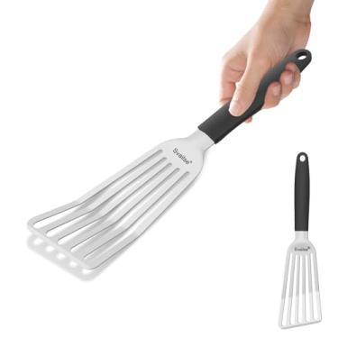 Imagem de Svailse Espátula de peixe de aço inoxidável, espátula de metal para frigideira de ferro fundido, espátula com alça de silicone para cozinhar, grelhar, virar, ovo, biscoito, panqueca e hambúrguer