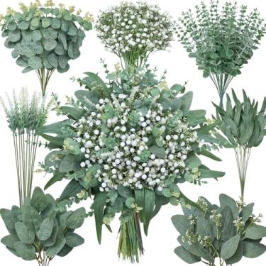 Imagem de Serwalin 90 peças de folhas artificiais mistas de folhas de eucalipto, flores artificiais para bebês