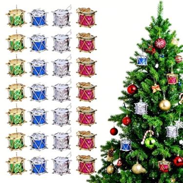 Imagem de FAVOMOTO 60 mini tambores de Natal, pingentes pendurados com glitter para decoração de árvore de Natal, enfeites de plástico de cores sortidas, 0,98 x 0,98 x 0,78 polegadas