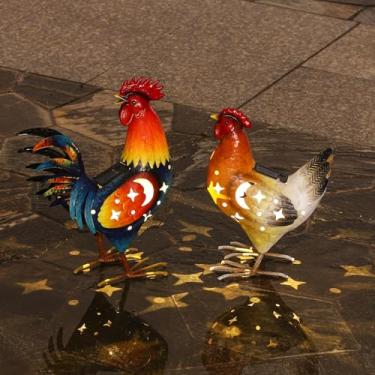 Imagem de Natelf Decorações de galo solar para quintal de galo ao ar livre decoração de quintal de galinhas animais arte de quintal para decoração de jardim, ornamento de gramado para varanda, quintal, pátio