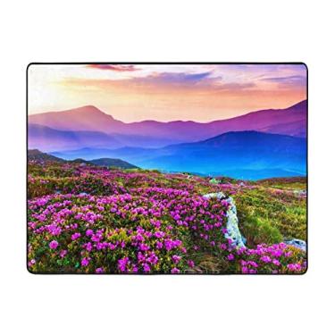 Imagem de ZERAOKE Tapete de paisagem floral de montanha 48 x 163 cm, lavável na máquina com suporte antiderrapante, tapetes macios para sala de estar, quarto, entrada, quarto de crianças, decoração de casa