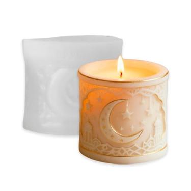 Imagem de Tone Fun Moldes de silicone para alívio de estrelas, lua e castelo para fazer velas, resina, velas de aromaterapia, sabonete de cera artesanal, decoração de casa, artesanato -A (8 x 8 x 7,3 cm)