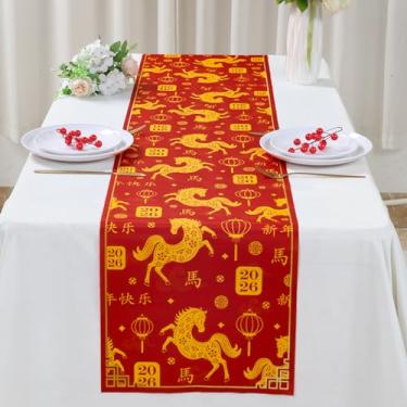 Imagem de Caminho de mesa de ano novo chinês, 2026 ano do cavalo versão completa estilo corte de papel caminho de mesa vermelho, festival da primavera lunar da China inverno cozinha jantar celebração decorações