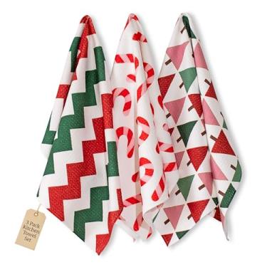Imagem de Conjunto de 3 toalhas de cozinha de Natal – Toalhas de prato de microfibra com trama waffle 40 x 61 cm, toalhas de cozinha superabsorventes e sem fiapos para secagem, limpeza e decoração de Natal