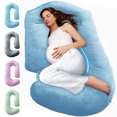 Imagem de Travesseiros de gravidez para dormir - Almofada de corpo inteiro em forma de V, travesseiro refrescante de 144,8 cm para gestantes, suporte para barriga, costas, pernas. Presentes de gravidez e itens