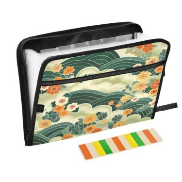 Imagem de Wassud Pasta organizadora de arquivos sanfonada Green Waves A4, pasta organizadora de documentos, com etiquetas, pasta de arquivos expansível, 13 bolsos