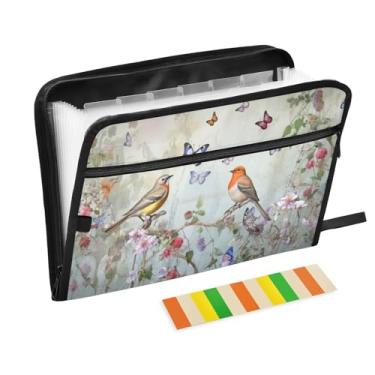 Imagem de Wassud Aquarela, pássaros, borboletas, 13 bolsos, organizador de arquivos sanfonados, pastas de arquivo expansíveis com abas e adesivos, tamanho carta A4, papel para recibos, documentos, pasta