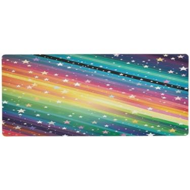 Imagem de Wassud Mouse pad listrado colorido com estrelas para jogos com base de borracha antiderrapante, mouse pad longo para teclado de computador com borda costurada, almofada grande à prova d'água para