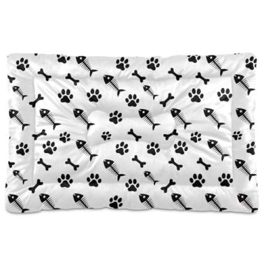 Imagem de Wassud Cama de cachorro com estampa de ossos de peixe e pata para cães pequenos, lavável, impermeável, para viagem, animal de estimação, cama portátil para gatos com fundo antiderrapante para uso