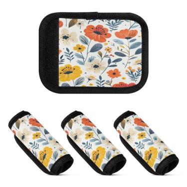 Imagem de Qilmy Lindas flores bagagens alça envoltório pacote 2 identificadores de bagagem etiqueta confortável alça pega capa para carrinho mala mala avião acessórios de viagem 464