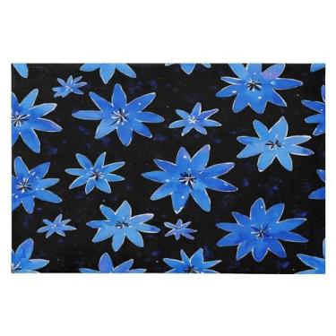 Imagem de CEBUGI Tapete de área 60 x 90 cm macio lavável tapete antiderrapante com revestimento de borracha flocos de neve azuis tapetes de área para sala de estar, quarto, decoração de casa