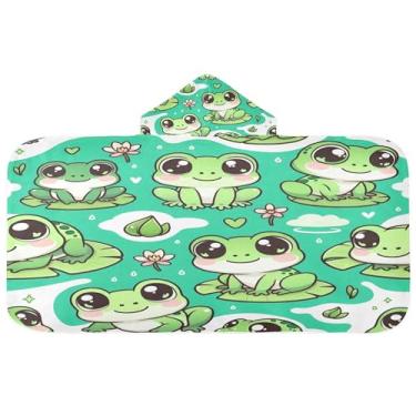 Imagem de Burbuja Toalha de banho com capuz de sapos fofos para crianças, toalha de praia de pelúcia macia absorvente para meninas e meninos 3-10 anos, 61 x 127 cm