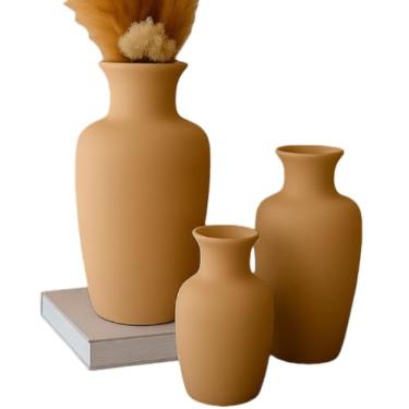 Imagem de Conjunto 3 Peças Kit Enfeite Cerâmica Vasos Sala Completo Decorativas Trio Rack Centro Mesa Colorido(CAMURÇA LISO JAD)