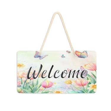 Imagem de Burbuja Placa de boas-vindas tulipas narcisos para porta da frente, placa de boas-vindas de PVC para pendurar na parede varanda casa de fazenda, decoração de feriados, 15 x 28 cm